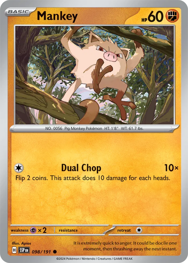 Mankey Surging Sparks Common 098/191 Reverse Holofoil