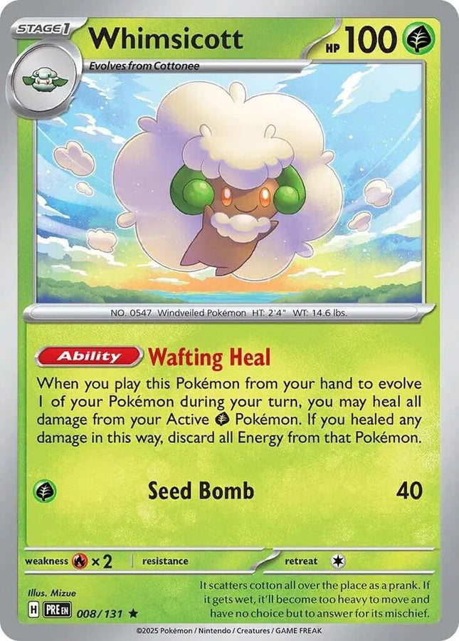 Whimsicott Prismatic Evolutions Rare 008/131 Reverse Holofoil