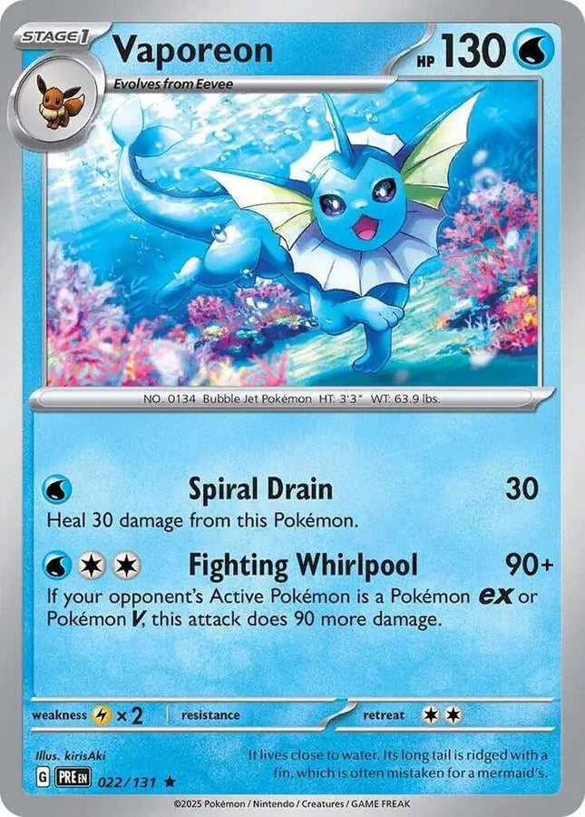 Vaporeon Rare • 022/131 Prismatic Evolutions Reverse Holofoil