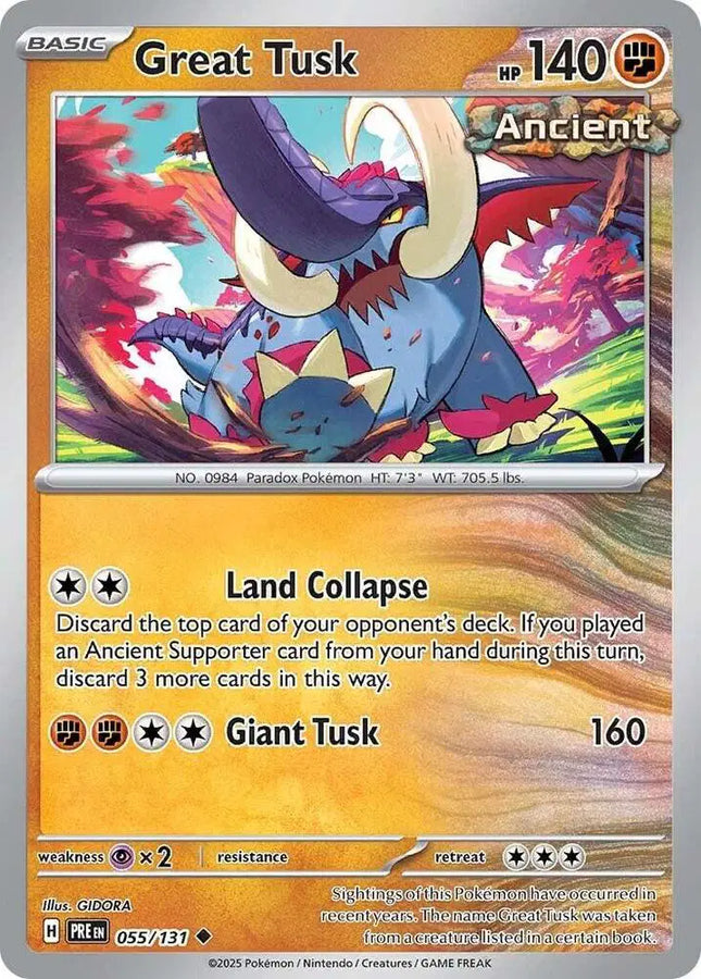 Great Tusk Uncommon • 055/131 Prismatic Evolutions Reverse Holofoil