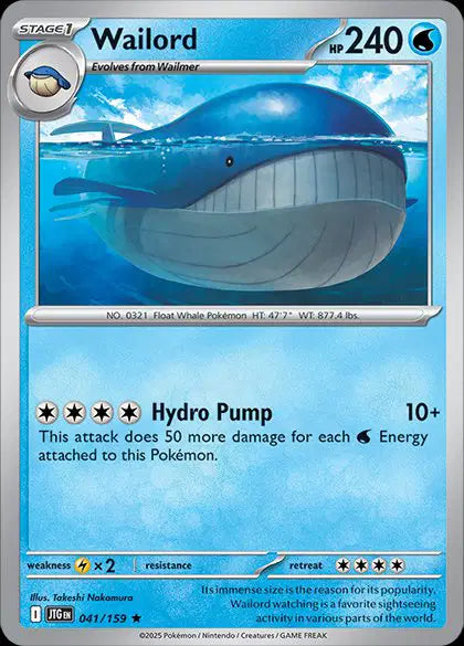 Wailord Holo Rare • 041/159 Journey Together Reverse Holofoil