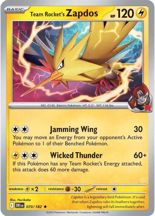 Team Rocket's Zapdos Rare • 070/182 Destined Rivals Holofoil