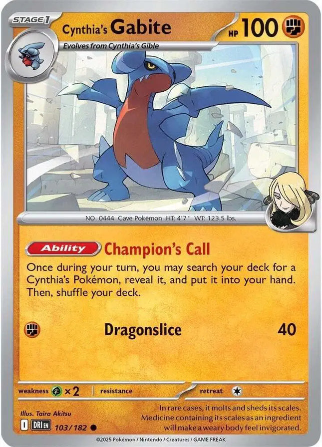 Cynthia's Gabite Pokemon 103/182 Destined Rivals Reverse Holofoil