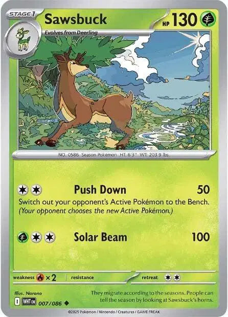 Sawsbuck Uncommon • 007/086 White Flare Reverse Holofoil