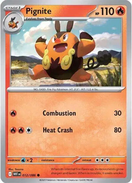 Pignite Common • 012/086 White Flare Reverse Holofoil