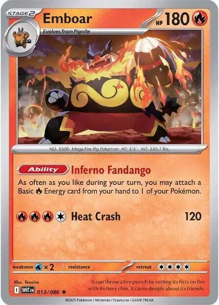 Emboar Rare • 013/086 White Flare Reverse Holofoil