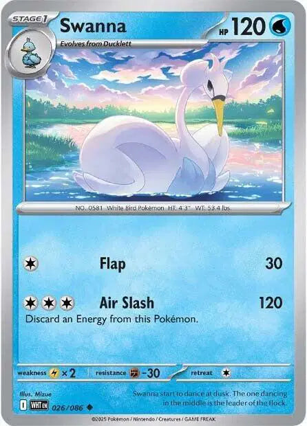 Swanna Uncommon • 026/086 White Flare Reverse Holofoil