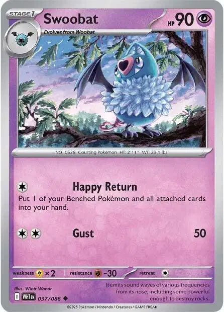 Swoobat Uncommon • 037/086 White Flare Reverse Holofoil