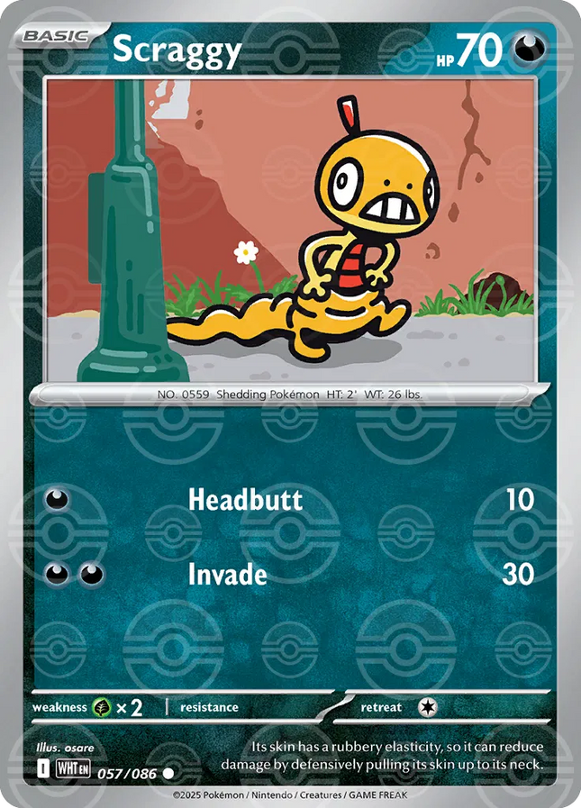 Scraggy (Poke Ball Pattern) White Flare Common 057/086