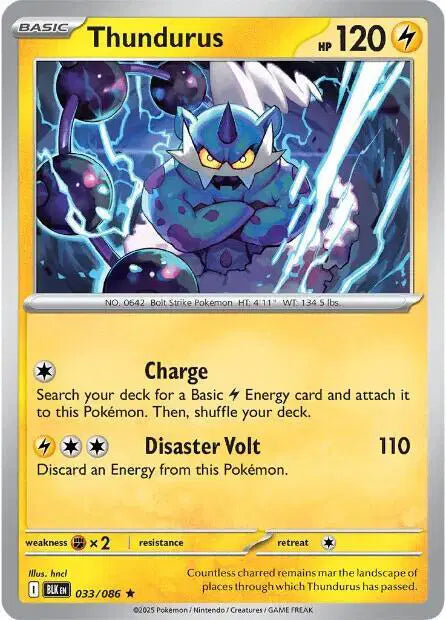 Thundurus Rare • 033/086 Black Bolt Reverse Holofoil