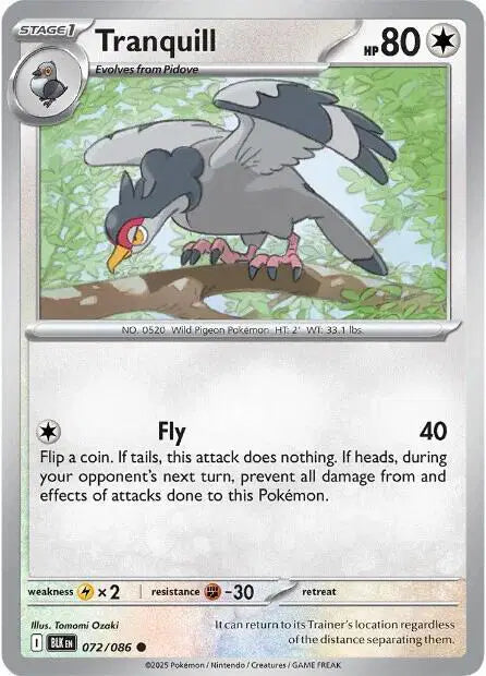 Tranquill Pokemon • Common • 072/086 Black Bolt