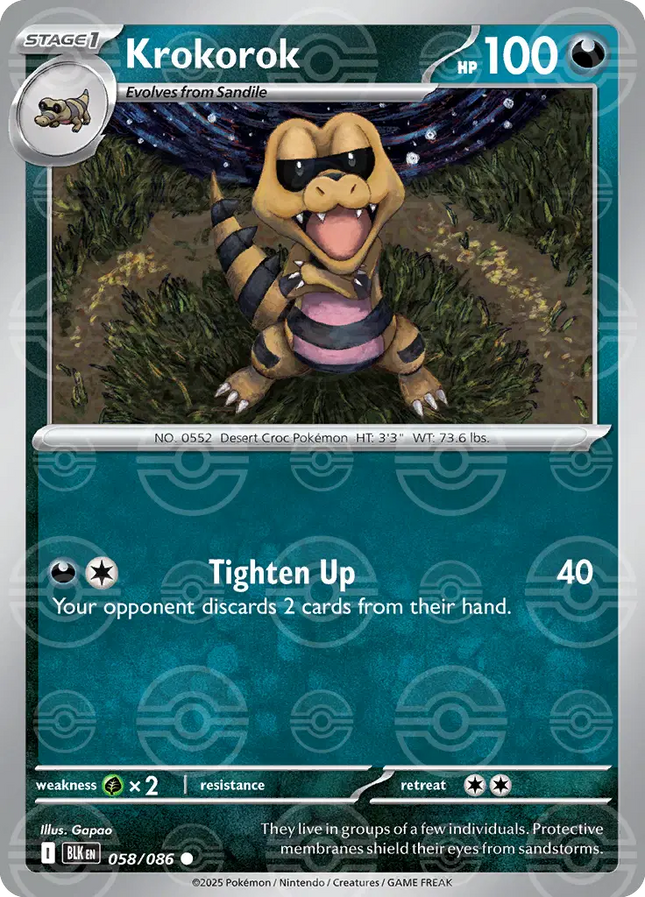 Krokorok (Poke Ball Pattern) Common • 058/086 Black Bolt