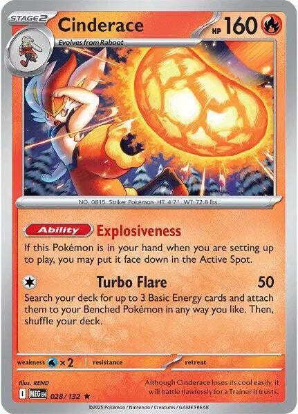 Cinderace Rare • 028/132 Mega Evolution Reverse Holofoil