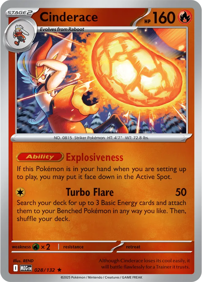 Cinderace Rare • 028/132 Mega Evolution Reverse Holofoil