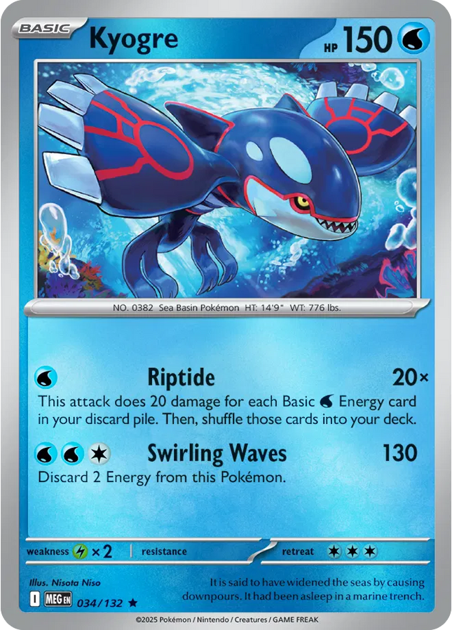 Kyogre Rare • 034/132 Mega Evolution Reverse Holofoil