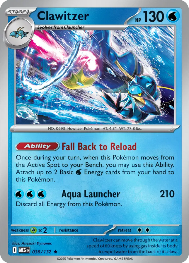 Clawitzer Rare • 038/132 Mega Evolution Reverse Holofoil