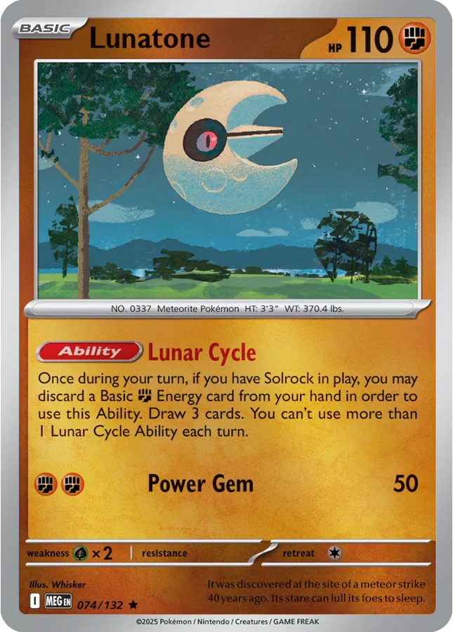 Lunatone Rare • 074/132 Mega Evolution Reverse Holofoil
