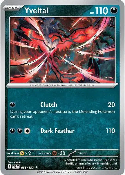 Yveltal Rare • 088/132 Mega Evolution Holofoil