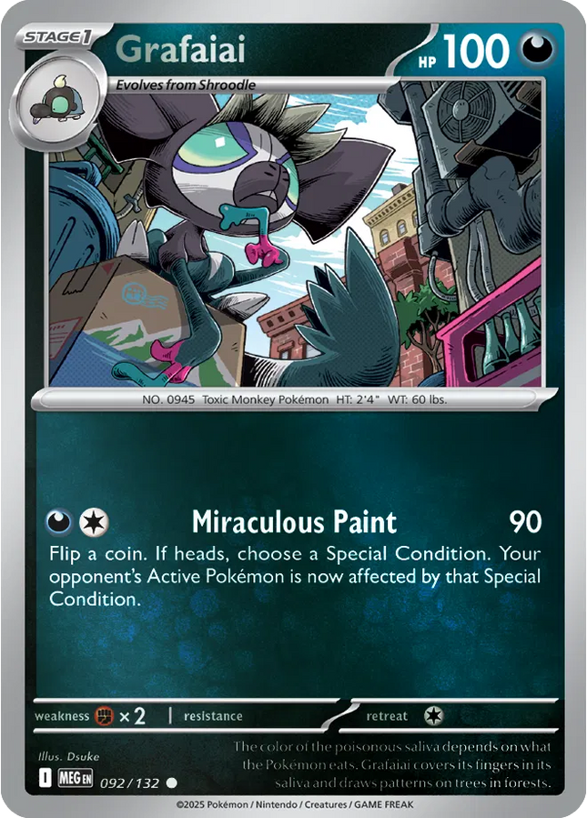 Grafaiai Pokemon 092/132 Mega Evolution Reverse Holofoil