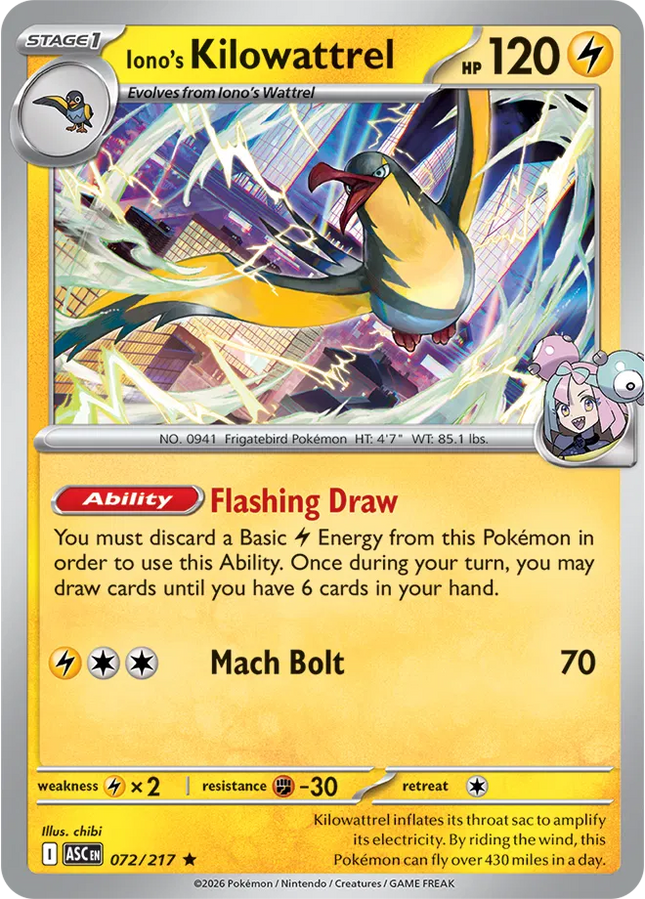 Iono's Kilowattrel Ascended Heroes Rare 072/217 Holofoil