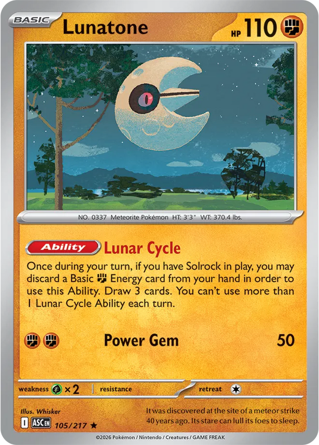 Lunatone Ascended Heroes Rare 105/217 Holofoil