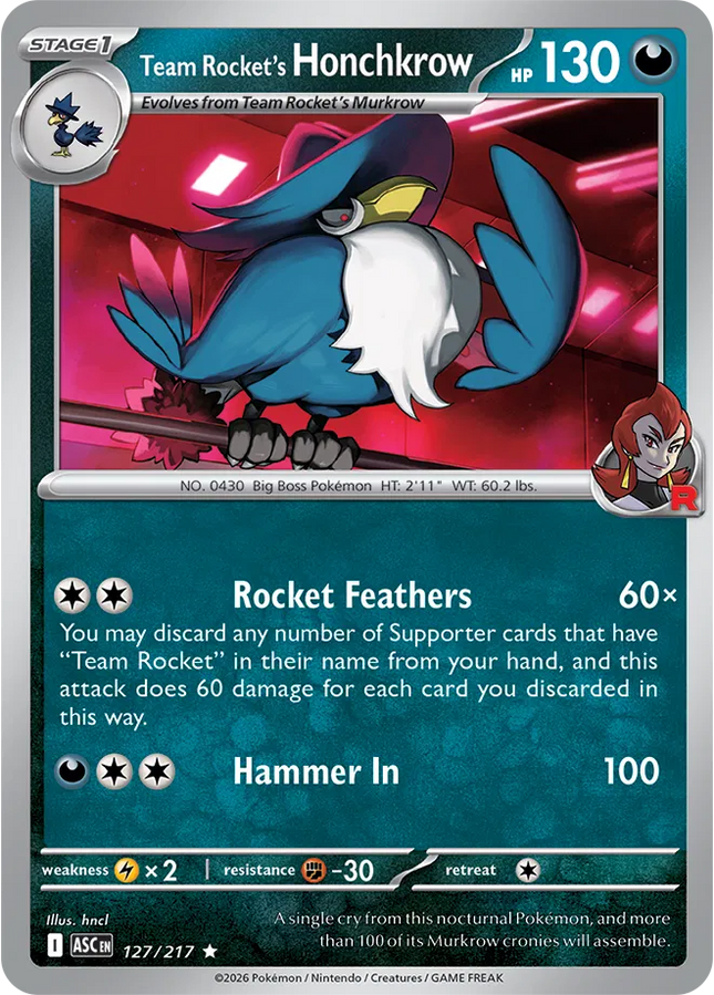 Team Rocket's Honchkrow Ascended Heroes Rare 127/217 Holofoil