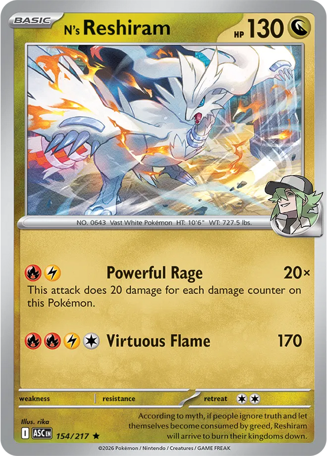 N's Reshiram Ascended Heroes Rare 154/217 Holofoil