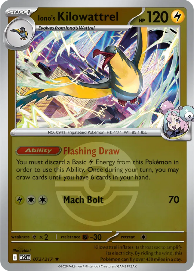 Iono's Kilowattrel (Poke Ball) Ascended Heroes Rare 072/217