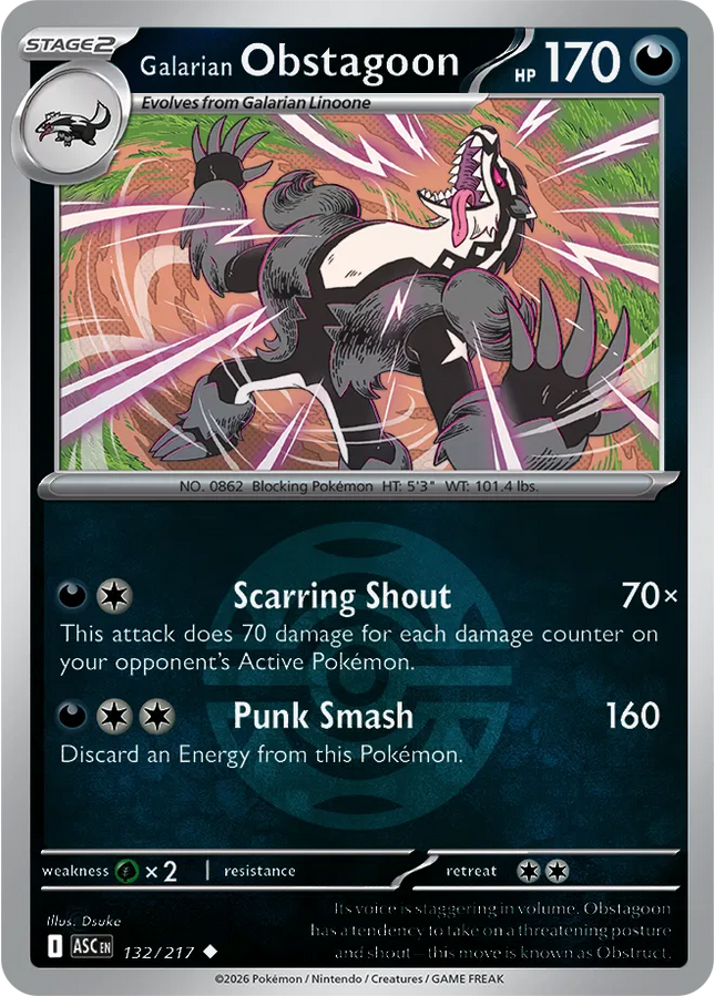 Galarian Obstagoon (Dusk Ball) Ascended Heroes Uncommon 132/217 Reverse Holofoil