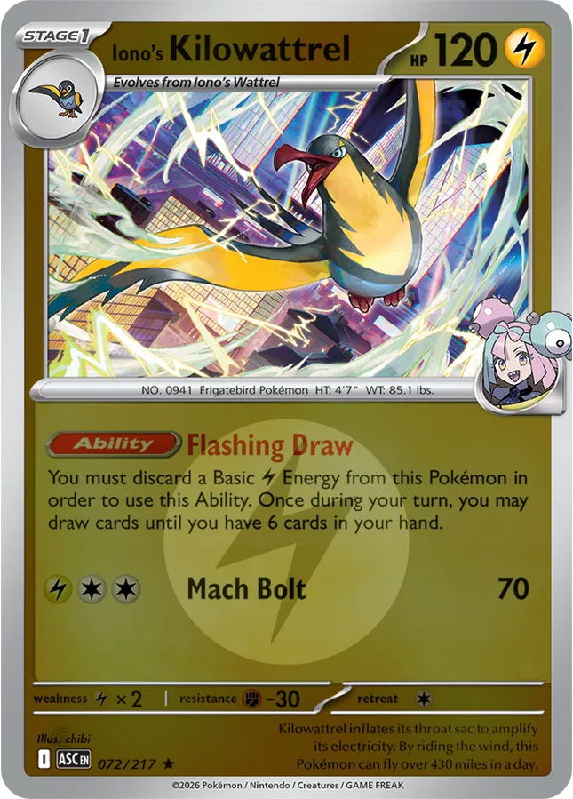 Iono's Kilowattrel (Energy Symbol Pattern) Ascended Heroes Rare 072/217