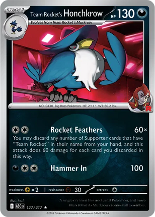 Team Rocket's Honchkrow (Energy Symbol Pattern) Ascended Heroes Rare 127/217