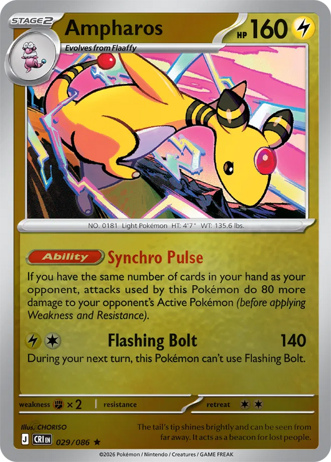 Ampharos Chaos Rising Rare 029/086 Reverse Holofoil