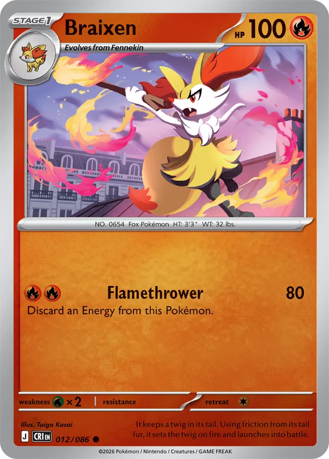 Braixen Chaos Rising Common 012/086 Reverse Holofoil