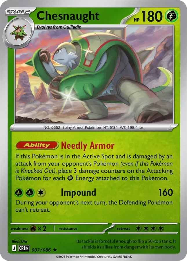 Chesnaught Chaos Rising Rare 007/086 Reverse Holofoil