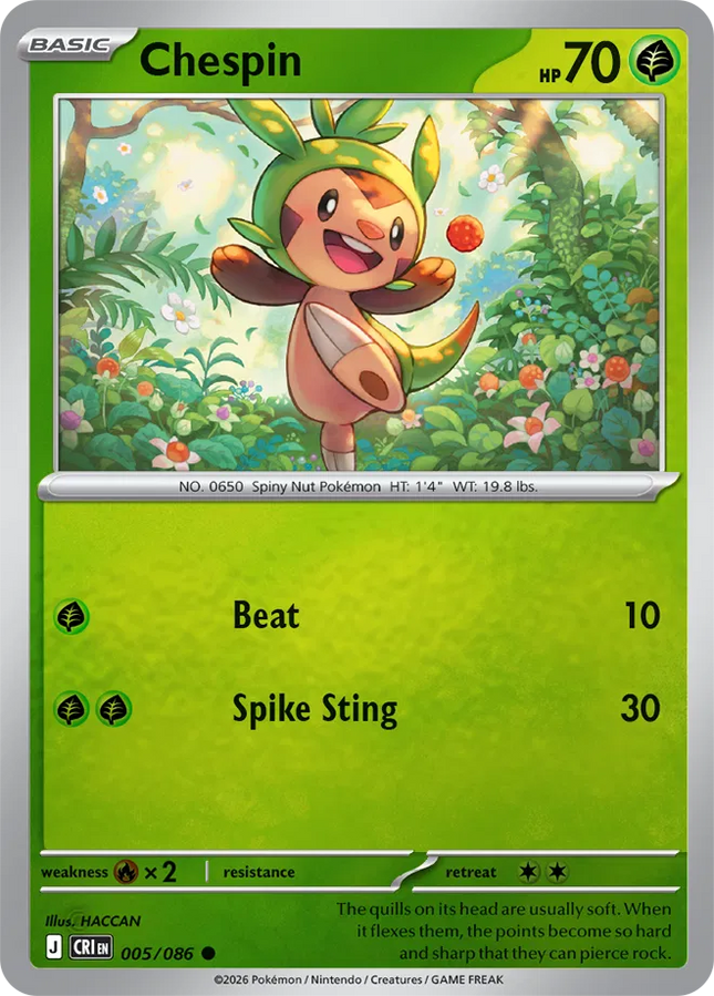 Chespin Chaos Rising Common 005/086 Reverse Holofoil