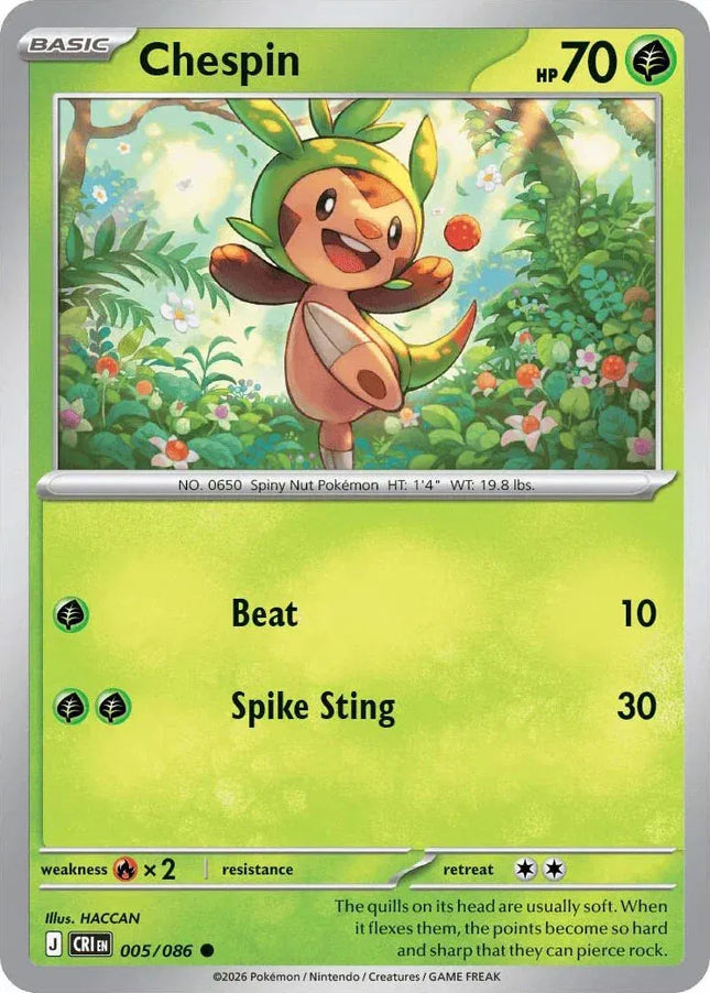Chespin Chaos Rising Common 005/086 Reverse Holofoil