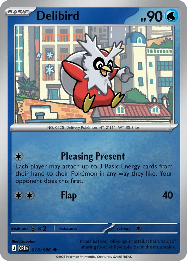 Delibird Chaos Rising Uncommon 018/086 Reverse Holofoil