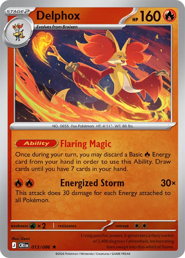 Delphox Chaos Rising Rare 013/086 Reverse Holofoil