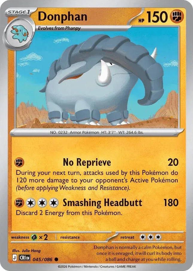 Donphan Chaos Rising Common 045/086 Reverse Holofoil