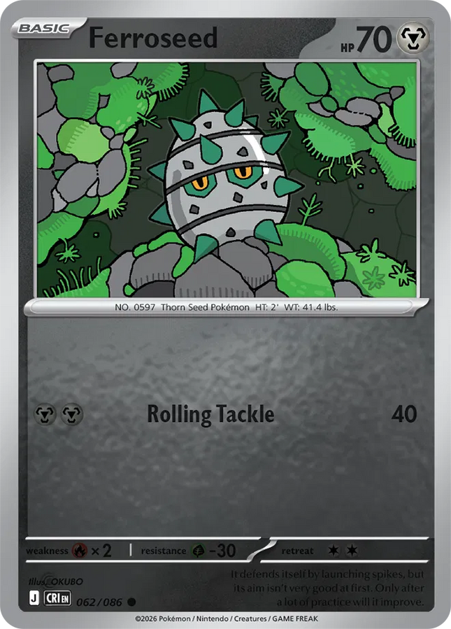 Ferroseed Chaos Rising Common 062/086 Reverse Holofoil