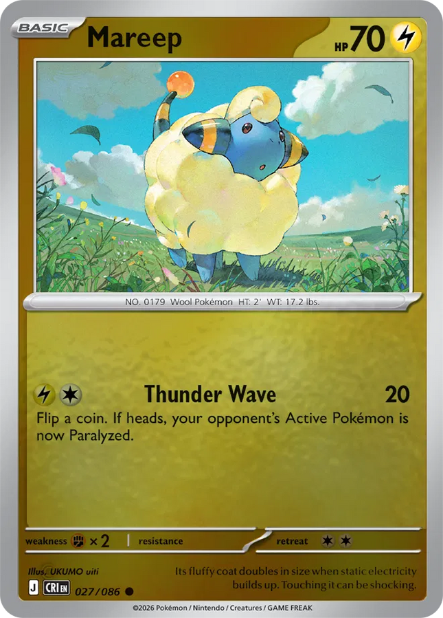 Mareep Chaos Rising Common 027/086 Reverse Holofoil
