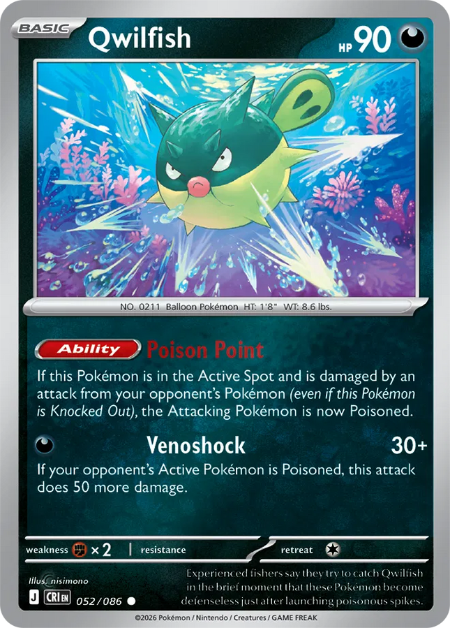 Qwilfish Chaos Rising Common 052/086 Reverse Holofoil
