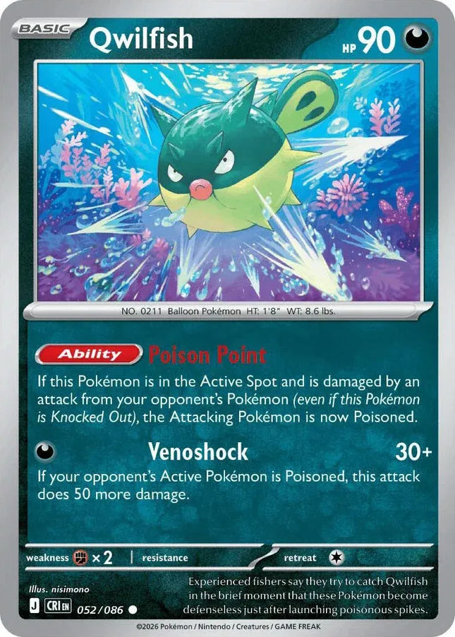 Qwilfish Chaos Rising Common 052/086 Reverse Holofoil