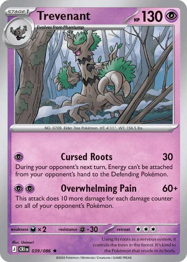 Trevenant Chaos Rising Rare 039/086 Reverse Holofoil