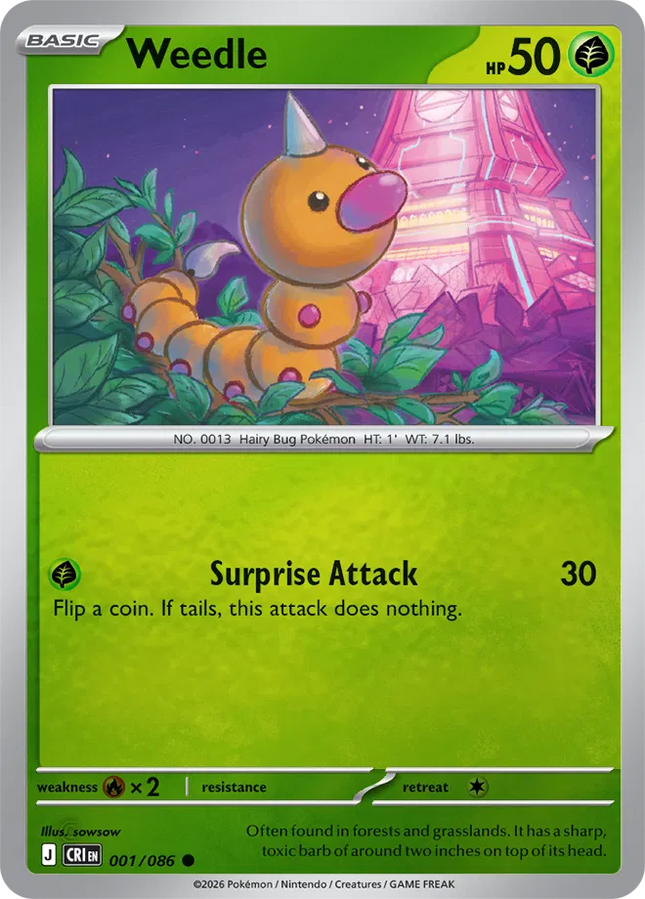 Weedle Chaos Rising Common 001/086 Reverse Holofoil