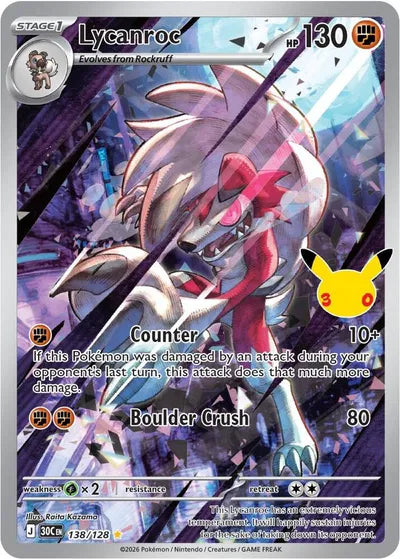Lycanroc 30th Celebration Illustration Rare 138/128