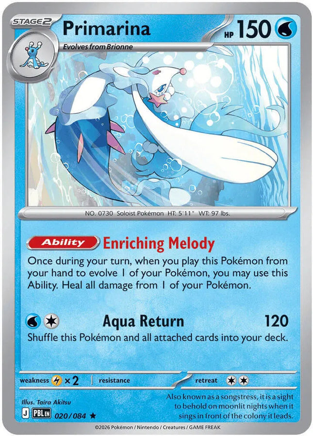 Primarina Pitch Black Rare 020/084 Reverse Holofoil