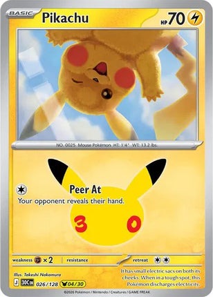 Pikachu 30th Celebration None 026/128 Holofoil