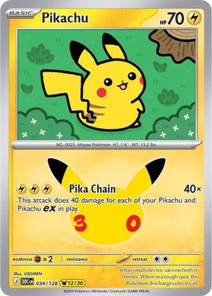 Pikachu 30th Celebration None 034/128 Holofoil