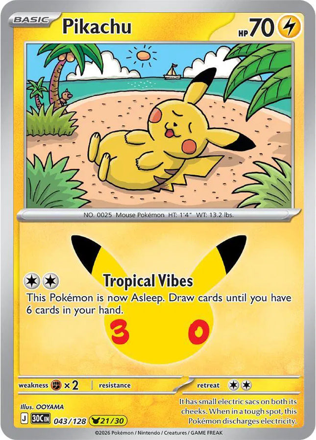 Pikachu 30th Celebration None 043/128 Holofoil